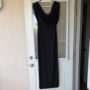 Elegant Black Draped Cowl-Neck Maxi Dress